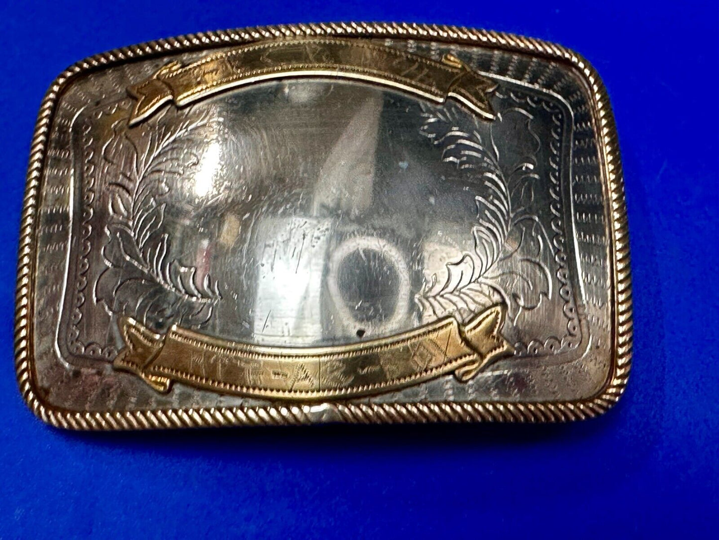 Vintage  E.C Pena Blank Ribbon Engraved Award Trophy Nickel Silver Belt Buckle