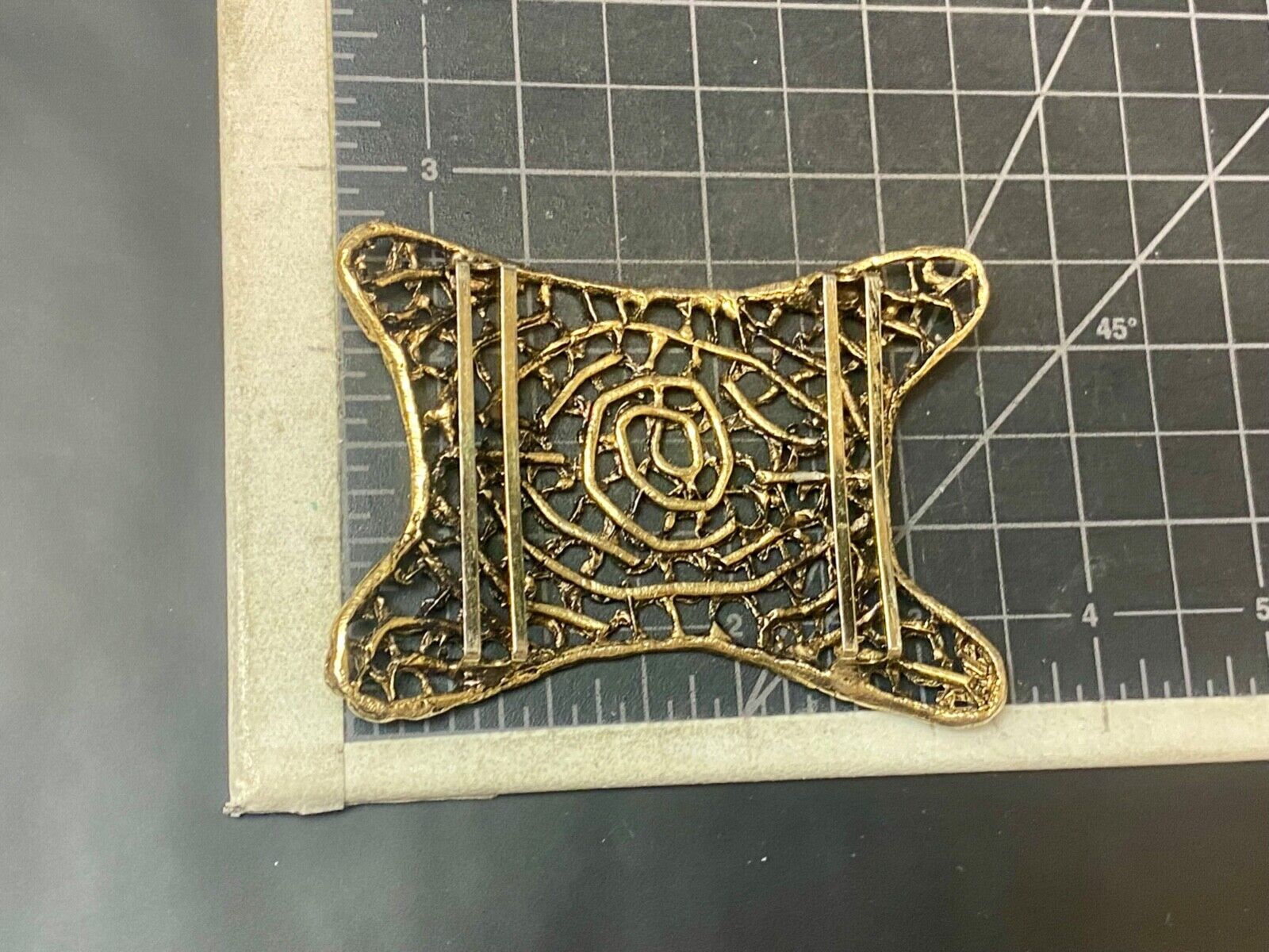 Unique shaped gold color see though pattern belt buckle scarf slide