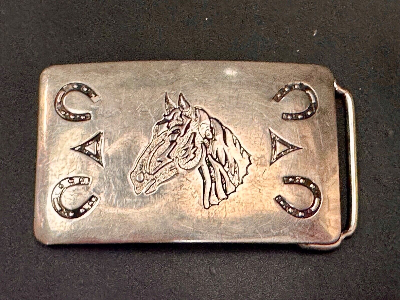 Vintage Chambers Horse Head - Engraved Horseshoe Southwestern Vibe Belt Buckle