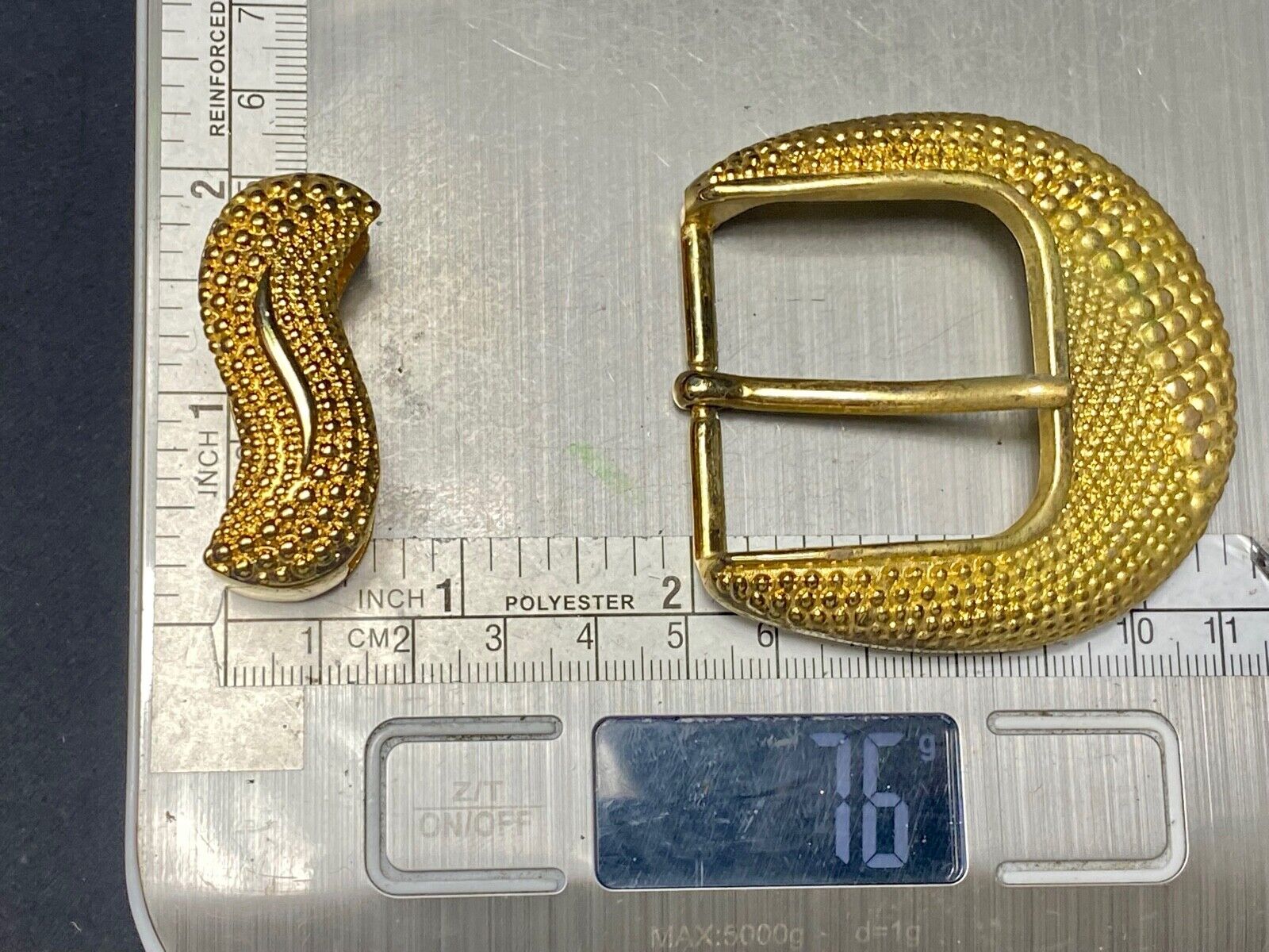 unique two piece gold tone wide textured belt buckle 