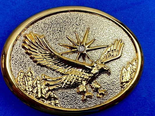 Vintage flying classic Bald Eagle with Rhinestone as sun starburst belt buckle 