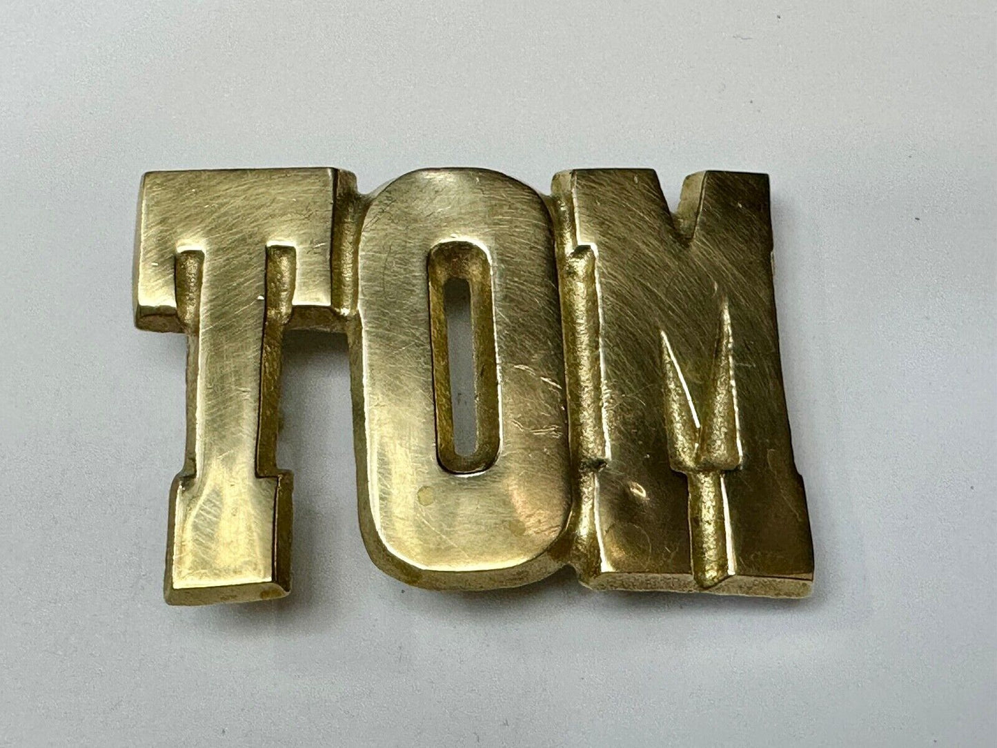 TOM Custom Name in cutout block letters solid brass belt buckle - Taiwan ROC