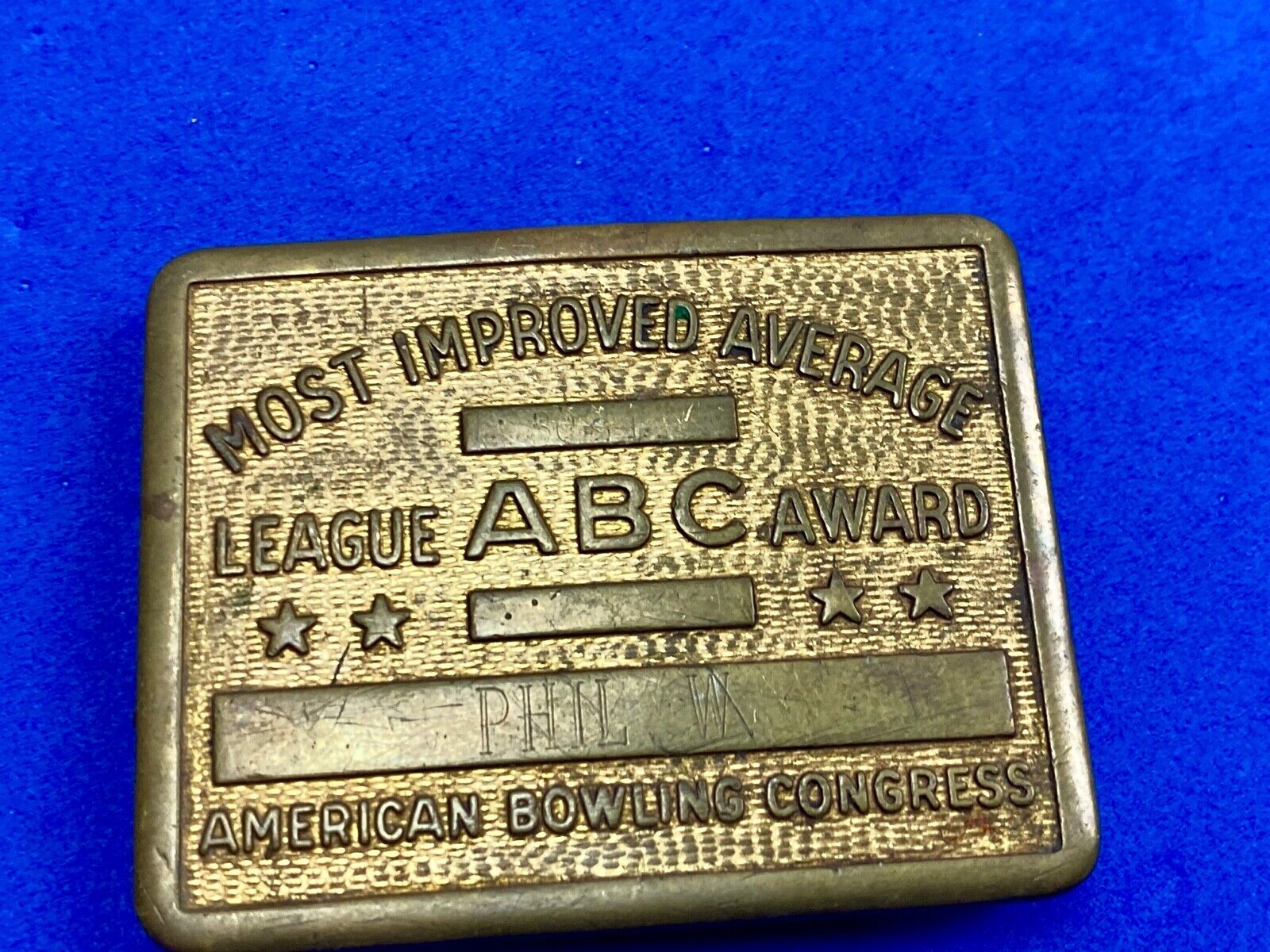 Vintage bowling  ABC American Bowling Congress most improved award belt buckle 