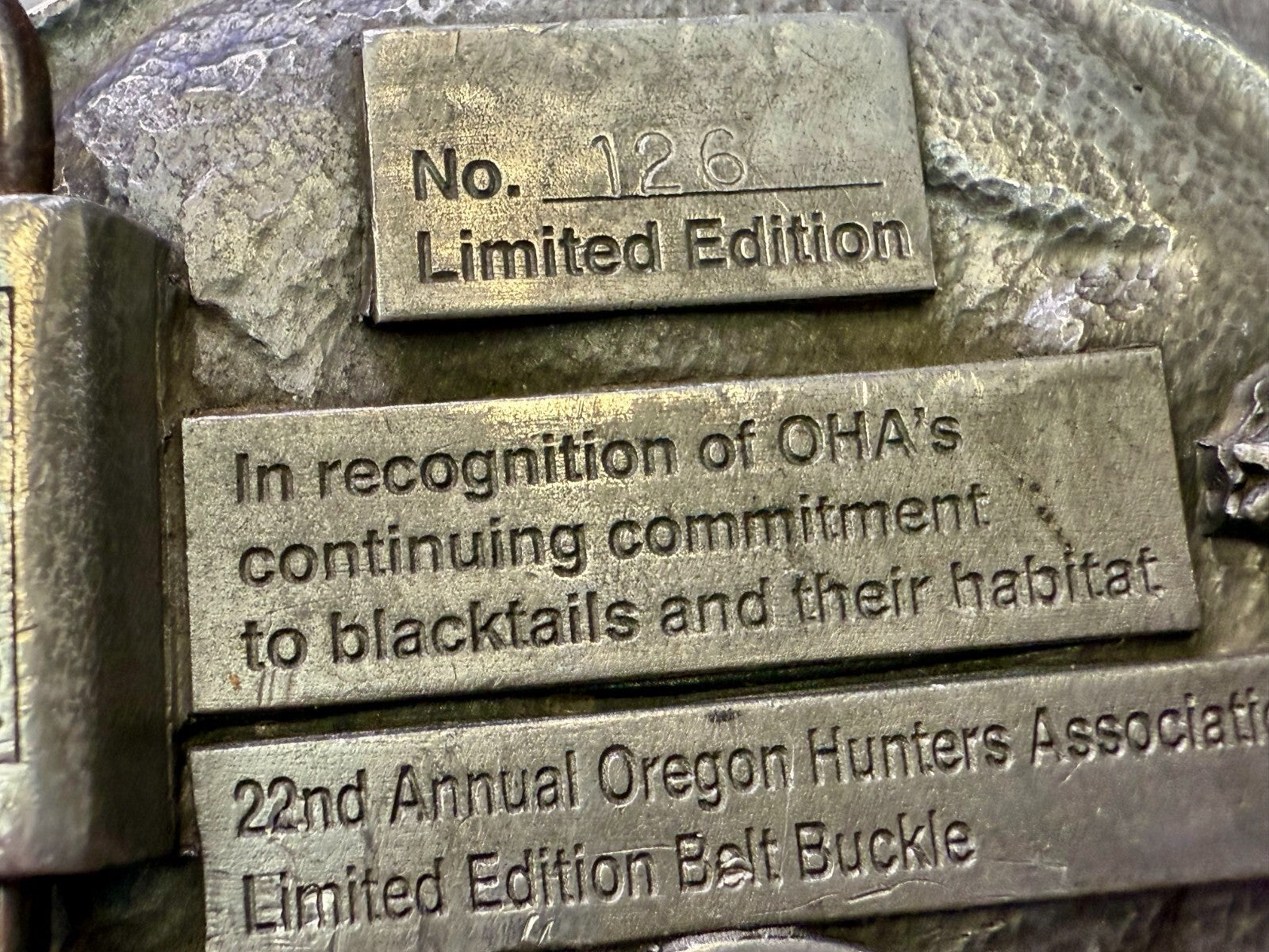 Annual Oregon Hunters Association Commemorative Pewter 2005 Siskiyou Belt Buckle