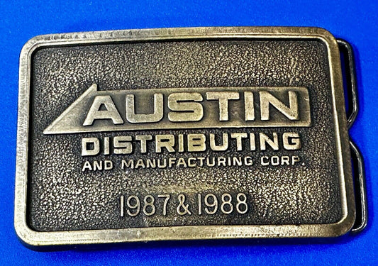 Austin Texas Distributing and Manufacturing 1987 Advertisement Promo Belt Buckle