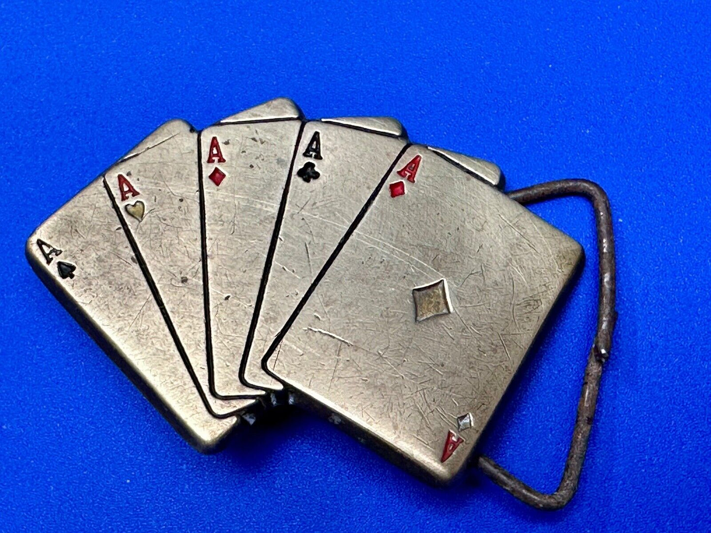 5 Aces Baron Buckles Solid Brass Casino Gambling Card Game Vintage Belt Buckle