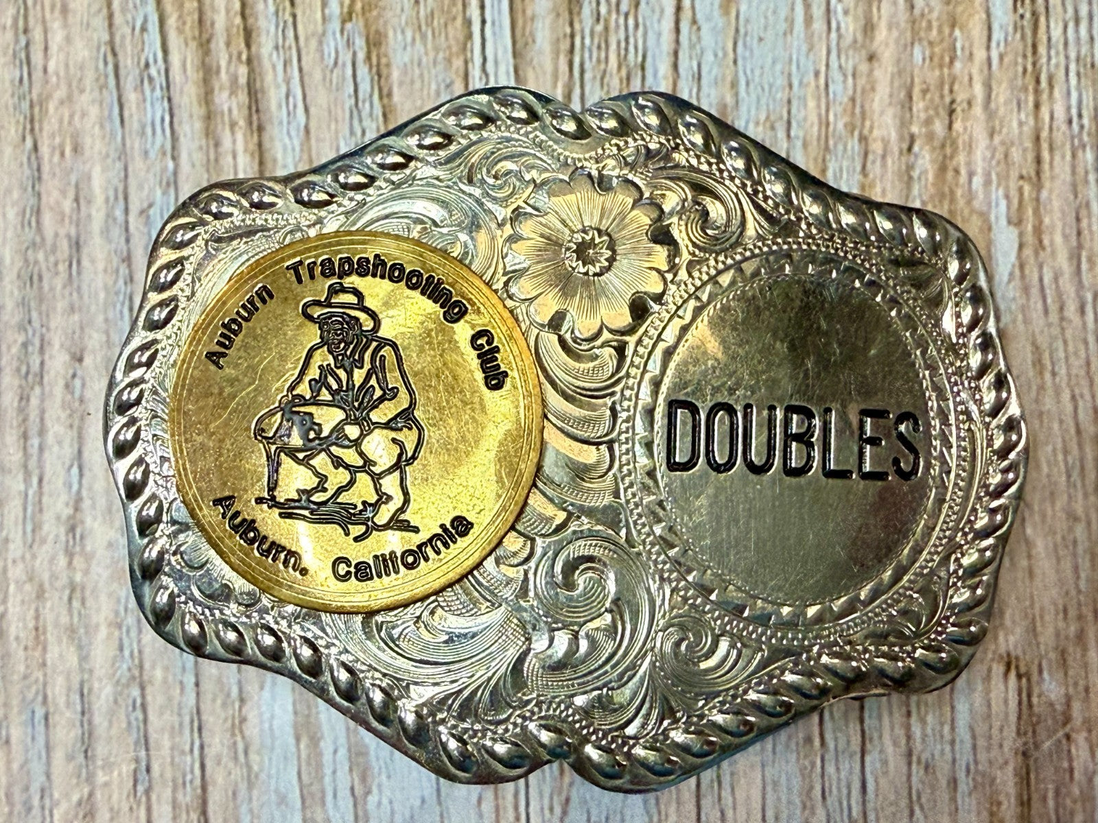 Auburn Trapshooting Auburn California Doubles Trophy Champion Awards Belt Buckle