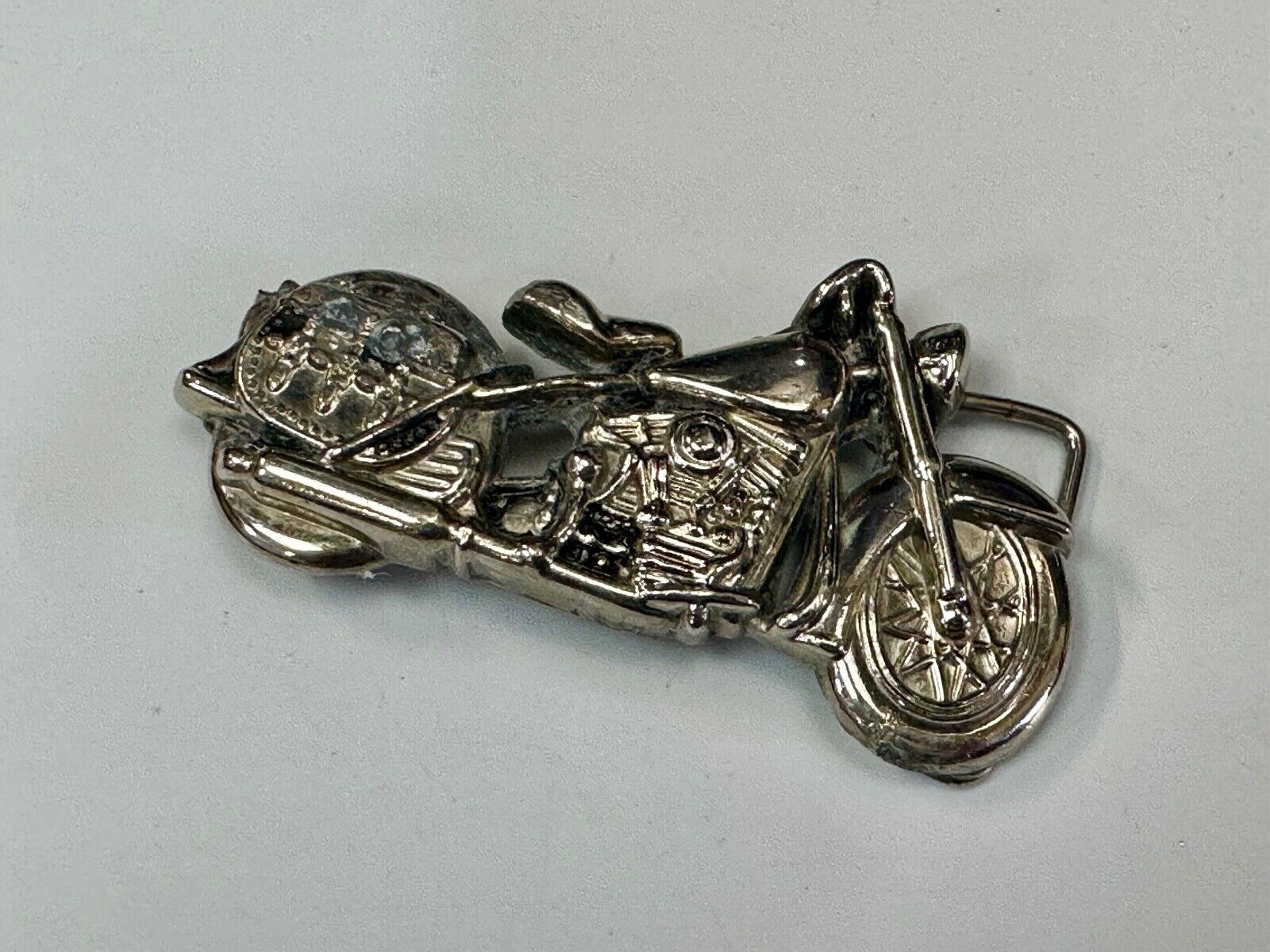 4" wide Figural Motorcycle W/ Saddle bag Silver color bikers belt buckle