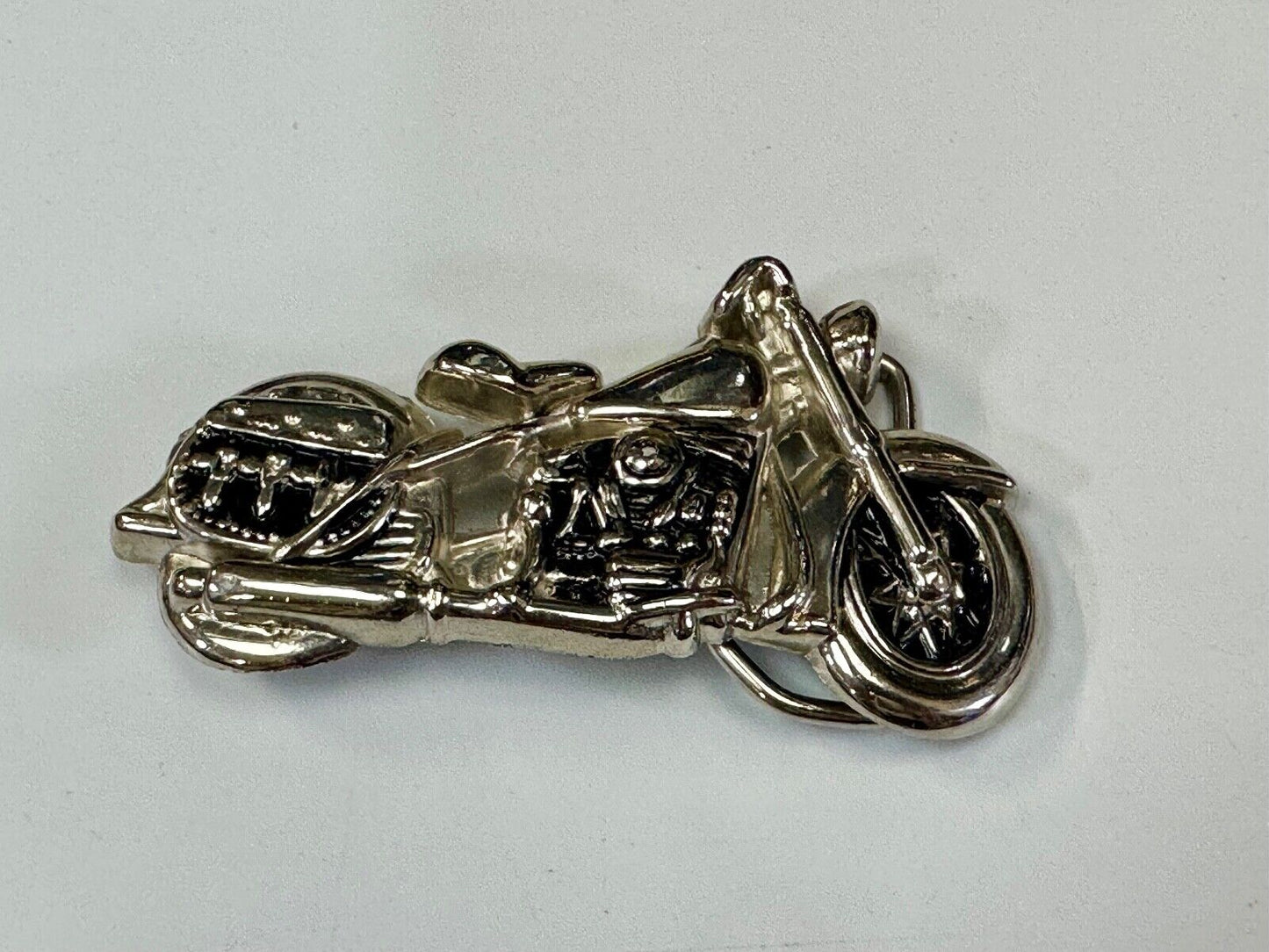 4" wide Figural Motorcycle W/ Saddle bag Silver color bikers belt buckle
