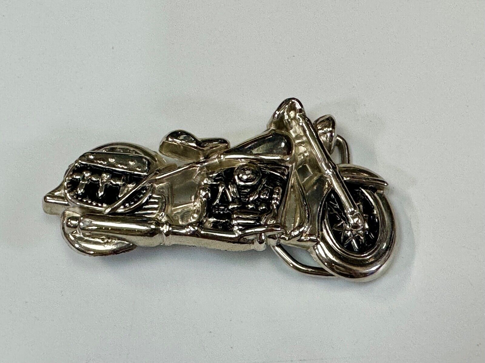 4" wide Figural Motorcycle W/ Saddle bag Silver color bikers belt buckle