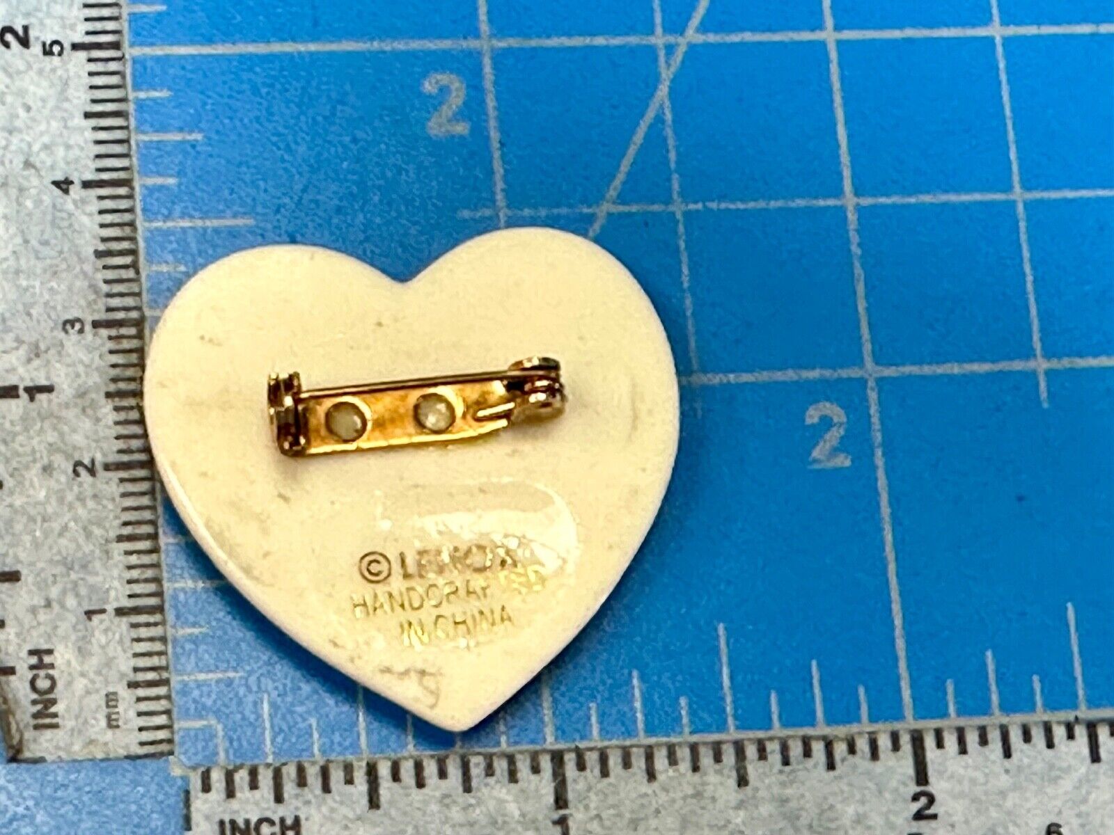 Vintage Lenox Heart Shaped Brooch with Peace Dove & Olive Branch, Gold Trim