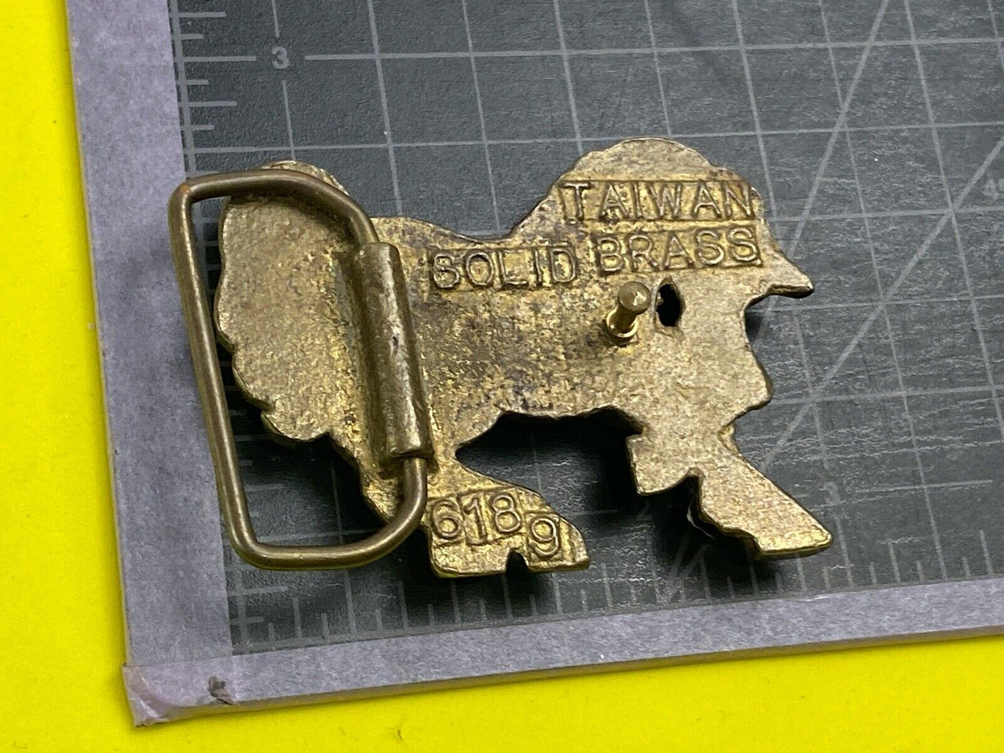Unicorn Solid Brass Hippy Style Belt Buckle - Signed 6189 Taiwan