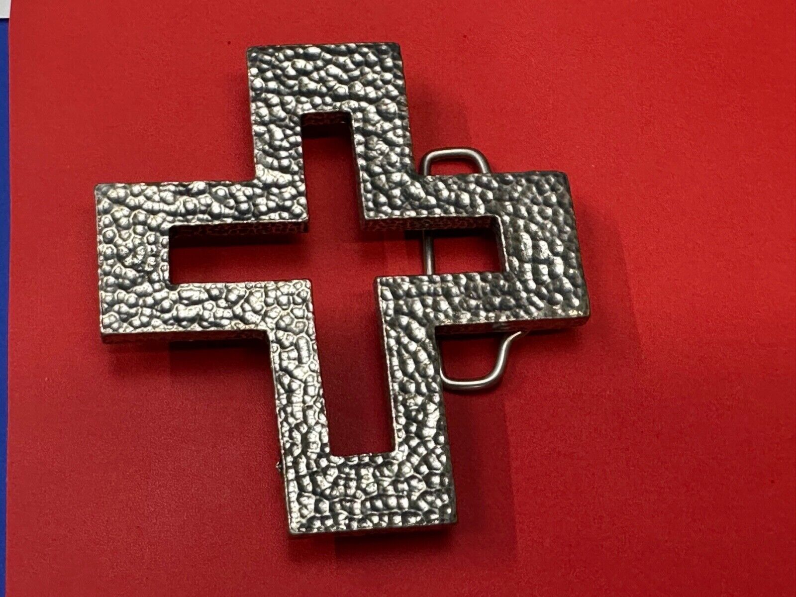 A.P.W. 2007 cross cutout silver tone belt buckle