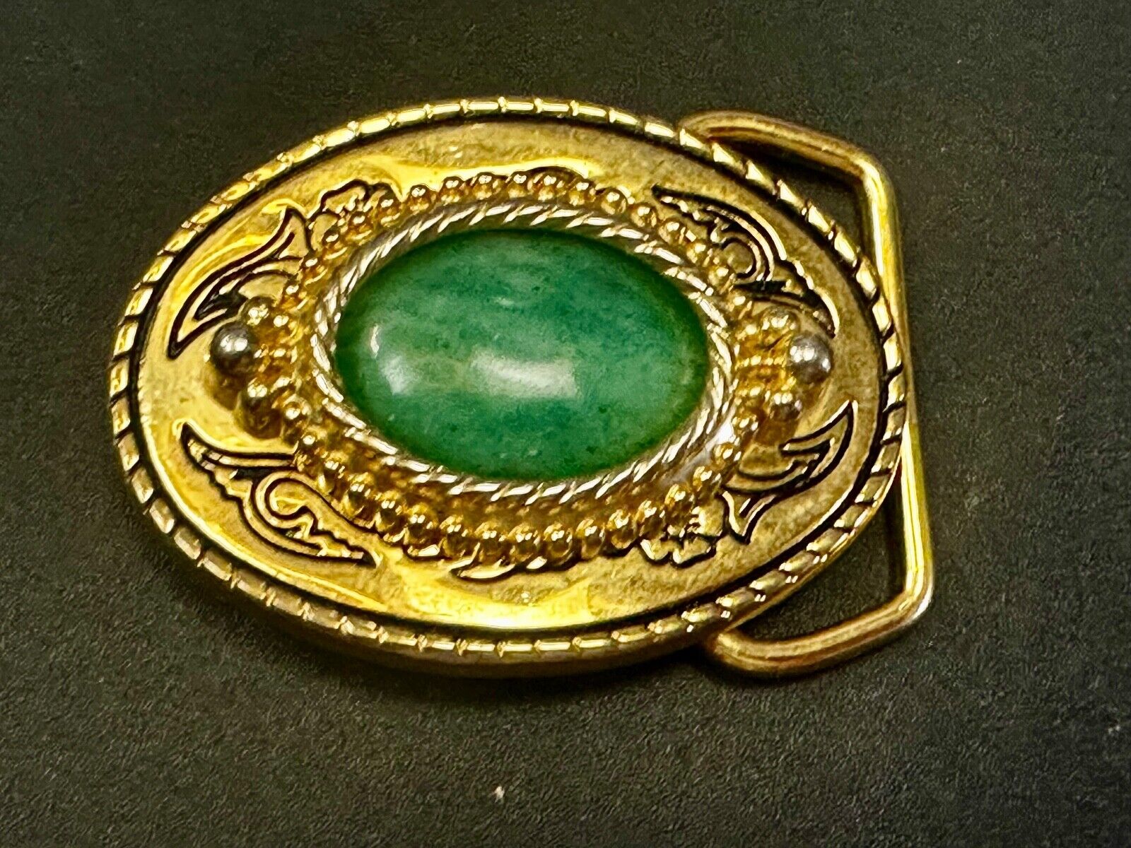 Aventurine Green Cabochon Cab Stone Centerpiece on Western Belt Buckle