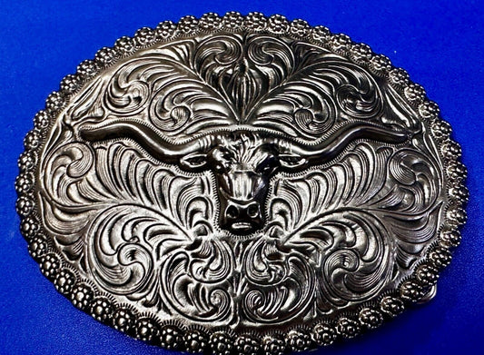 Texas Longhorn Steer Bull Cow Silver Tone Western Rodeo Cowboys Belt Buckle