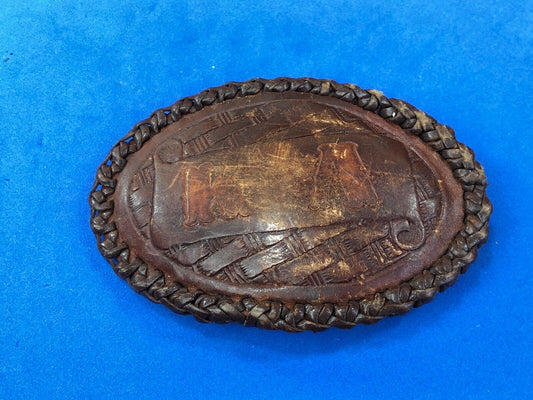 Vintage artisan? KA  Initials Leather stitched Belt Buckle 