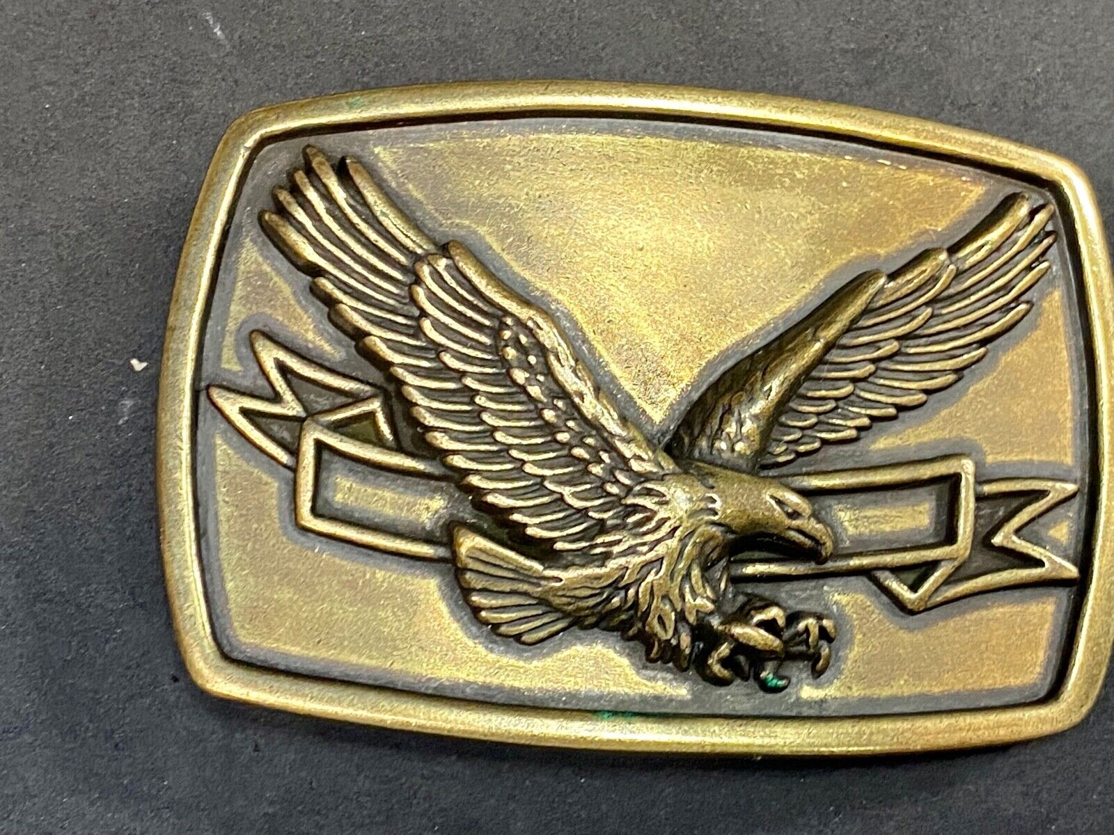 American Eagle Flying Diving Hunting Belt Buckle With Award Ribbon Scroll 