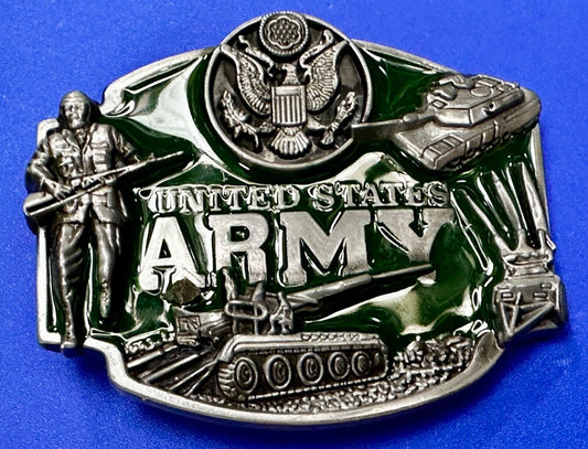 United States Army - Dimensional Patriotic Soldier Tank Cameo Green Belt Buckle