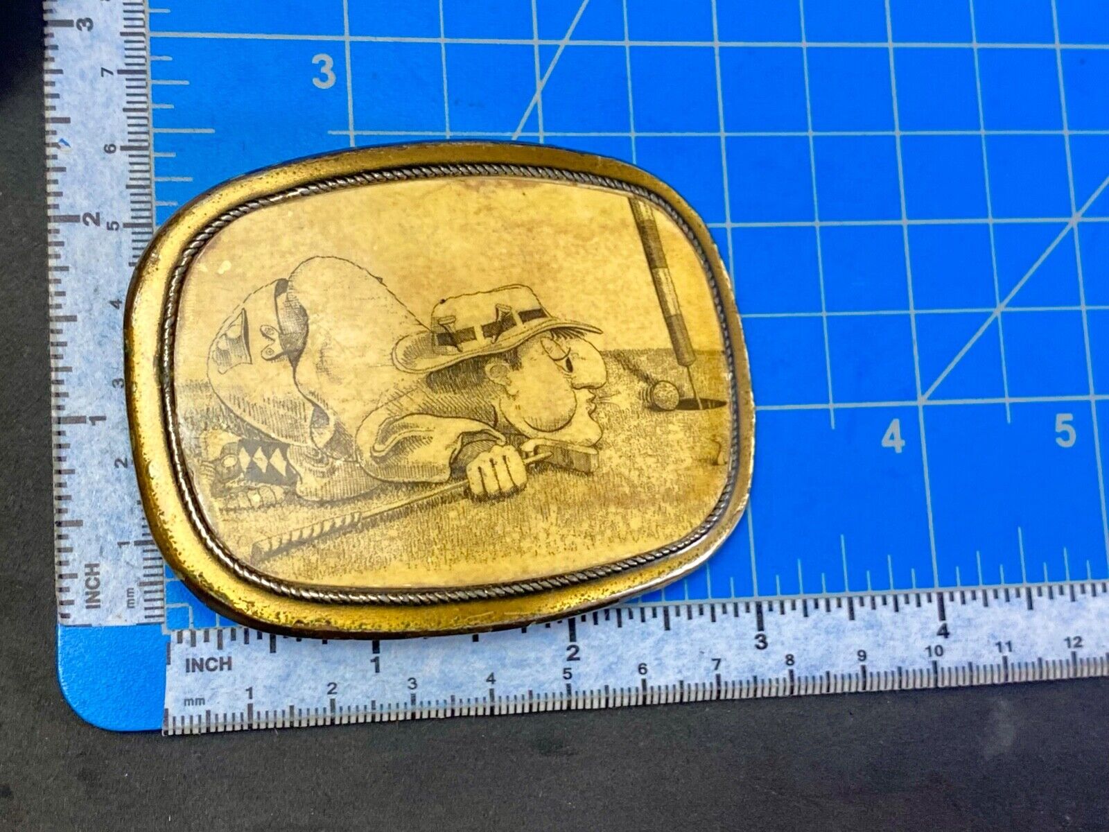Vintage 1970s Funny Golf Cartoon Comic Metal Belt Buckle
