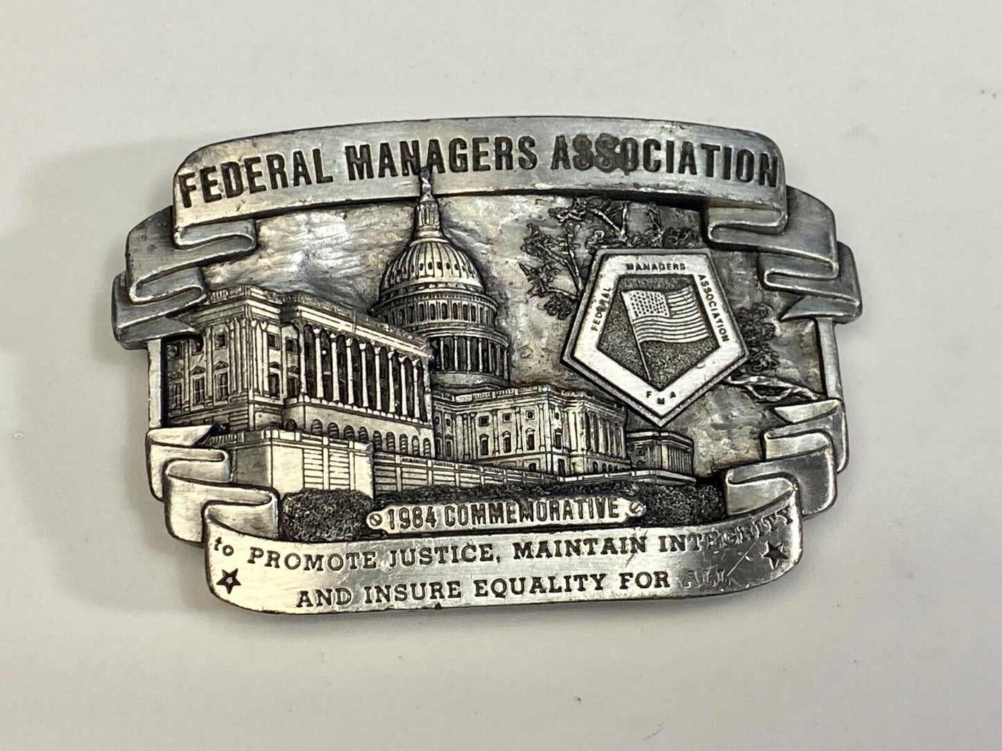 Vintage 1980'S Federal Managers Association 1984 Commemorative Belt Buckle 