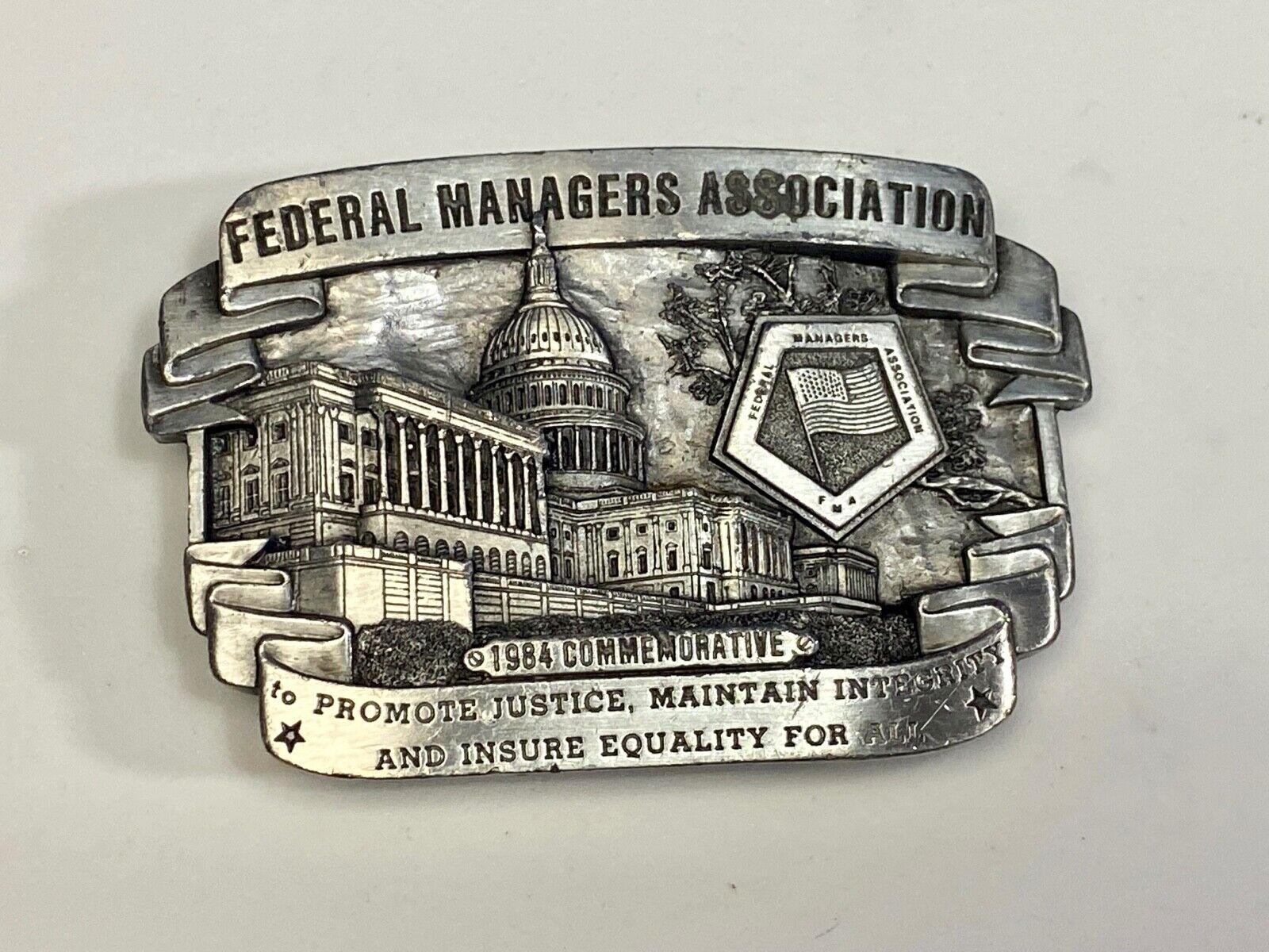 Vintage 1980'S Federal Managers Association 1984 Commemorative Belt Buckle 