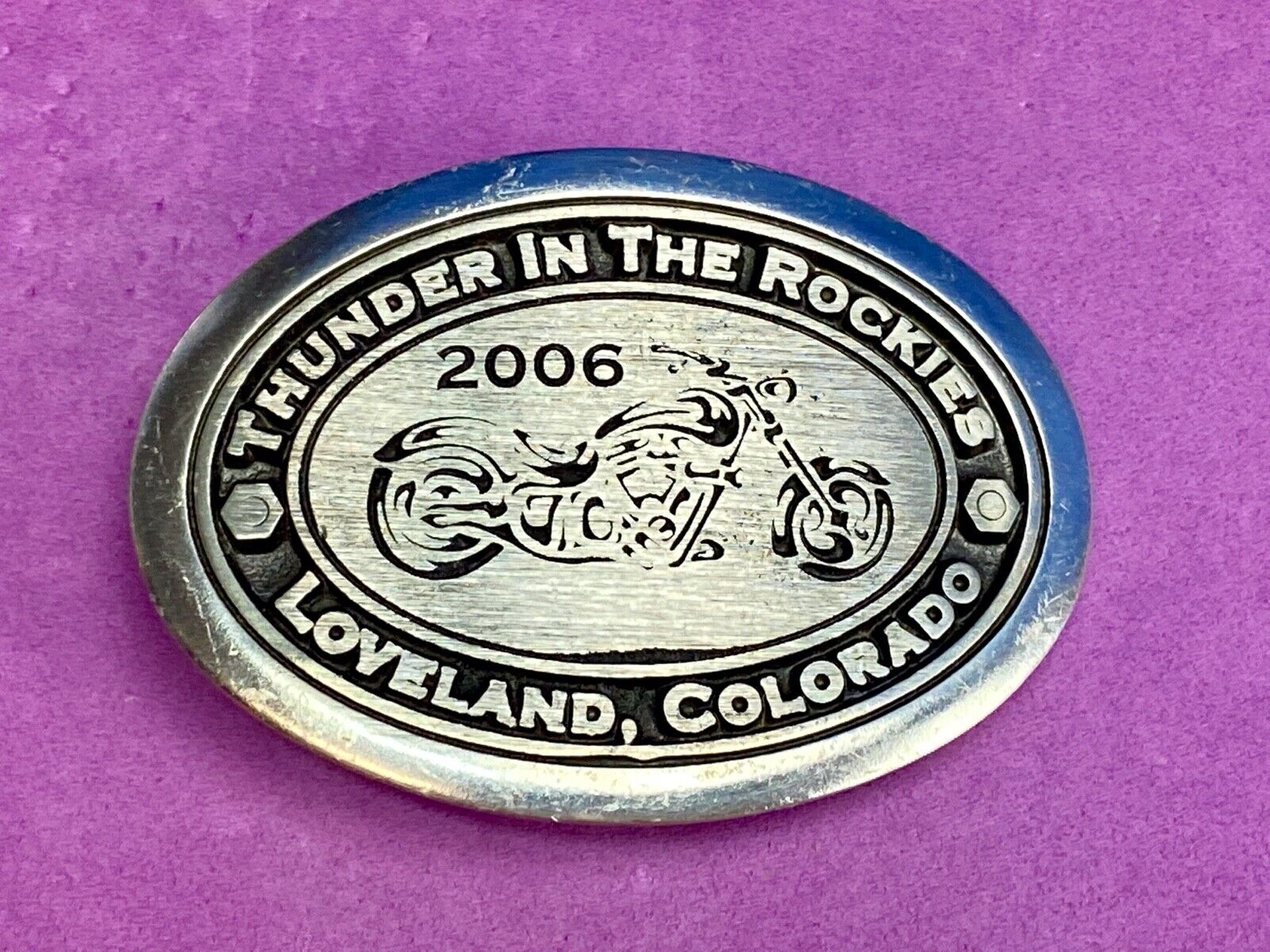 2006 Thunder in the Rockies belt buckle Colorado motorcycle bike rally RARE. #36