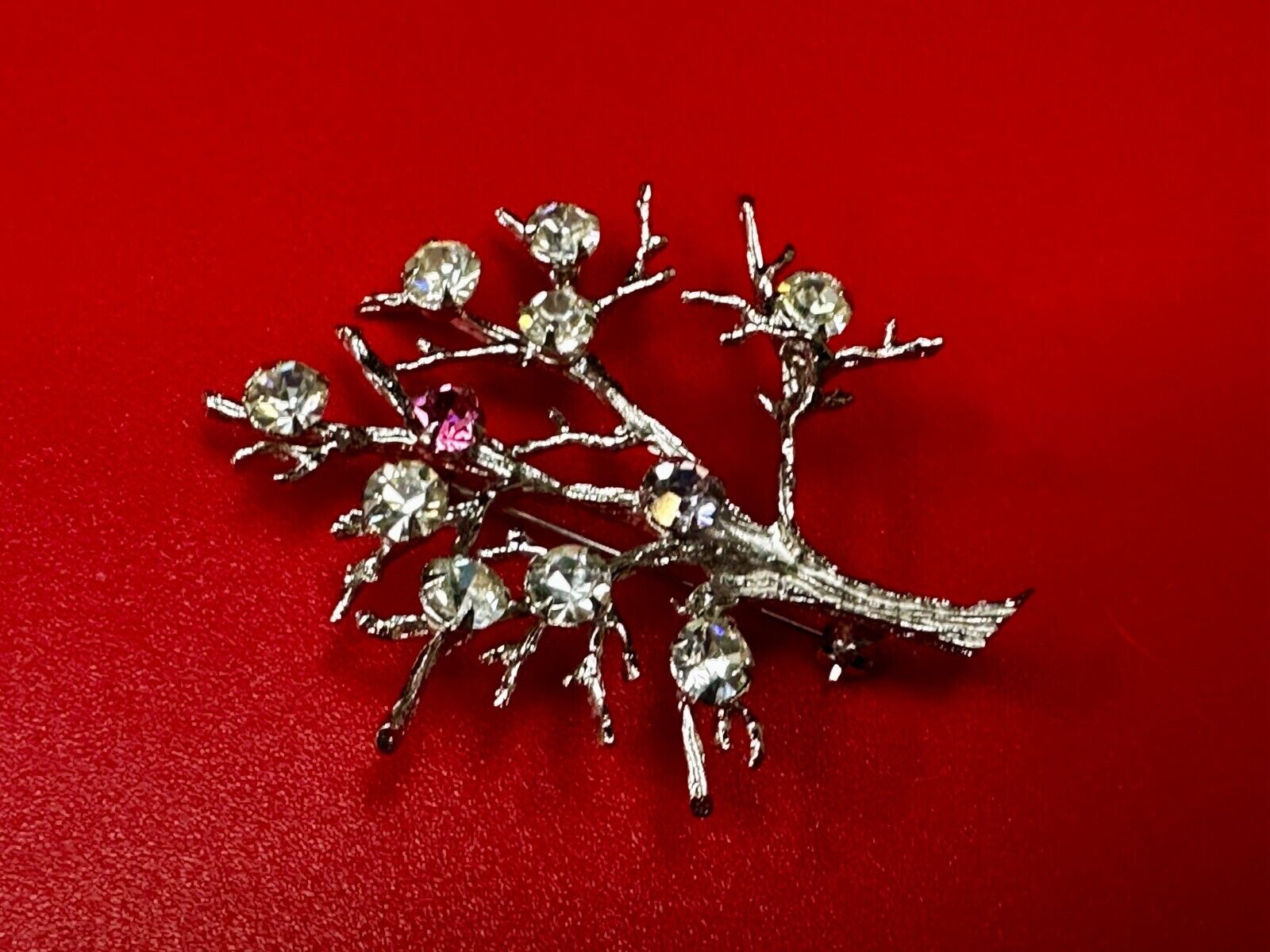 Tree Of Life Rhinestone Accented Vtg. 925 Sterling Silver Brooch - See Hallmark