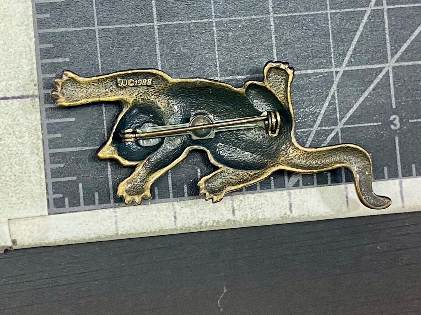 Vintage JJ 1988 Large 3" Cat Brooch Jonette Pin GoldTone Modernist Designer~Rare