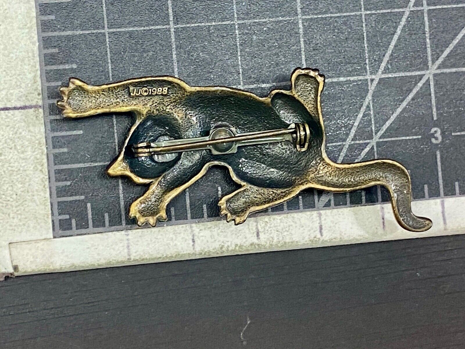 Vintage JJ 1988 Large 3" Cat Brooch Jonette Pin GoldTone Modernist Designer~Rare