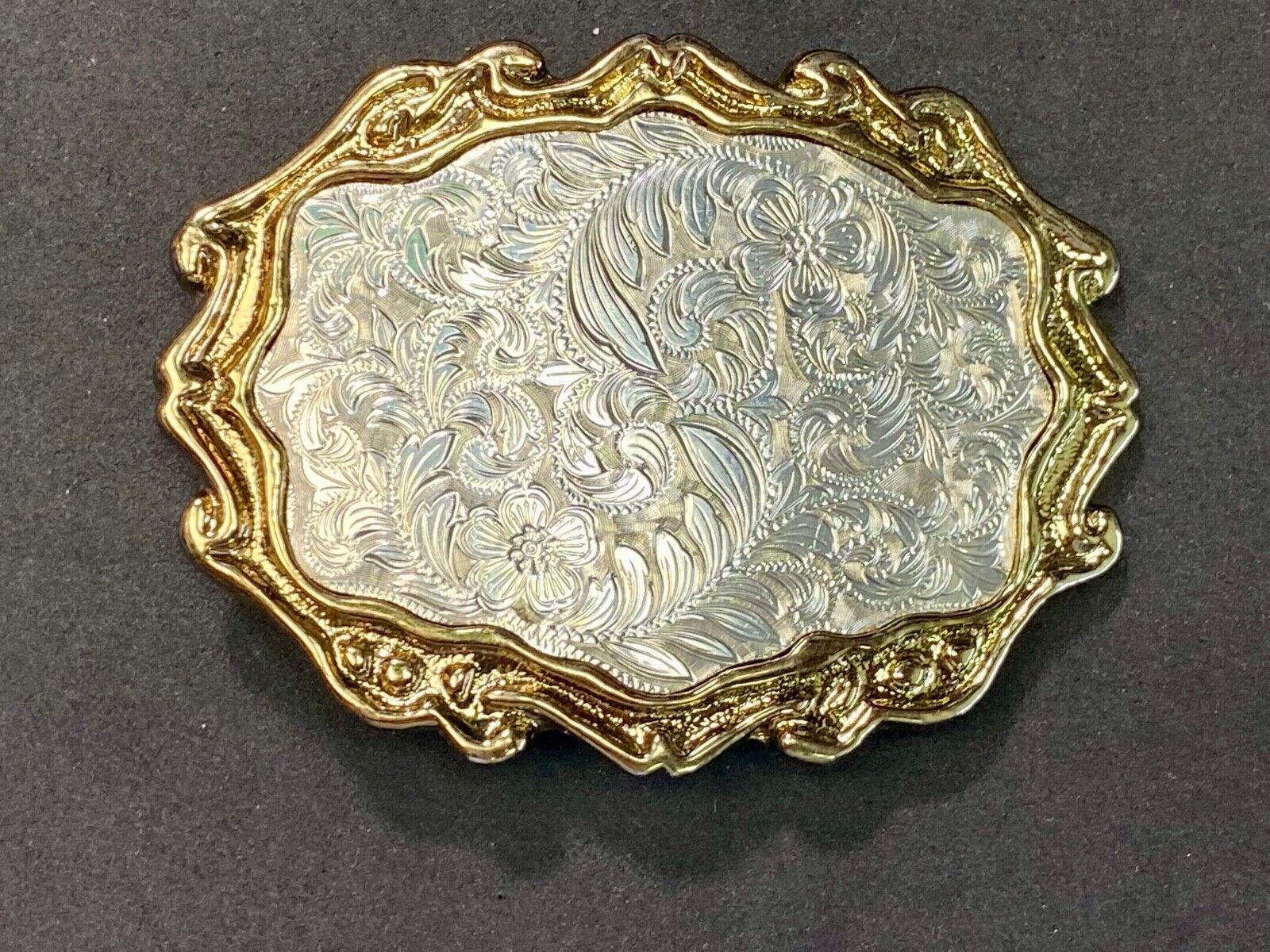 Unique Shape Western Belt Buckle Floral Design Western Cowboy Cowgirl Signed W