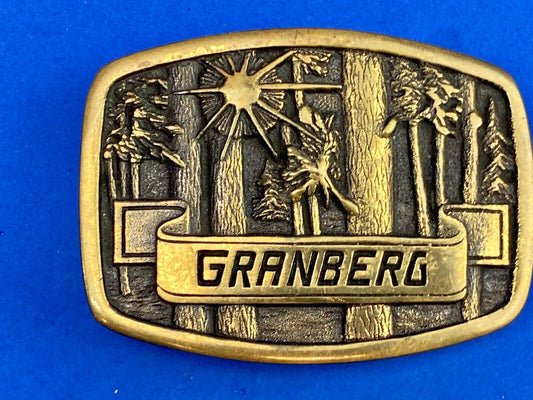 Vintage BTS GRANBERGs Industries solid brass promotional belt buckle 