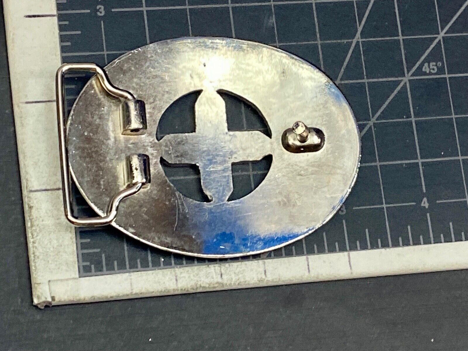 Beautiful See Through Cross Centered In Western Flower Swirl Metal Belt Buckle 