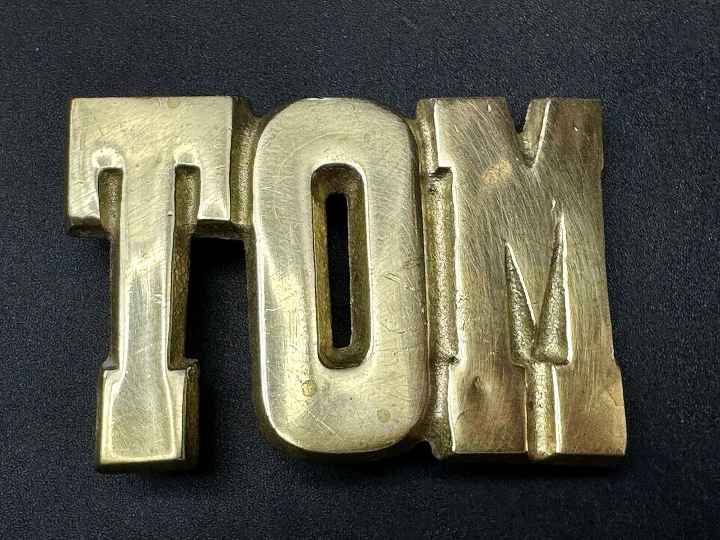 TOM Custom Name in cutout block letters solid brass belt buckle - Taiwan ROC
