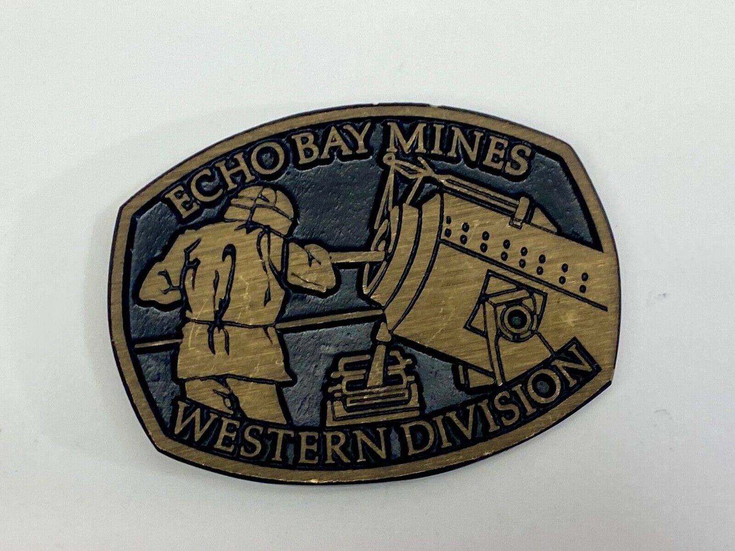 Vintage **ECHO BAY MINES" western division solid brass belt buckle
