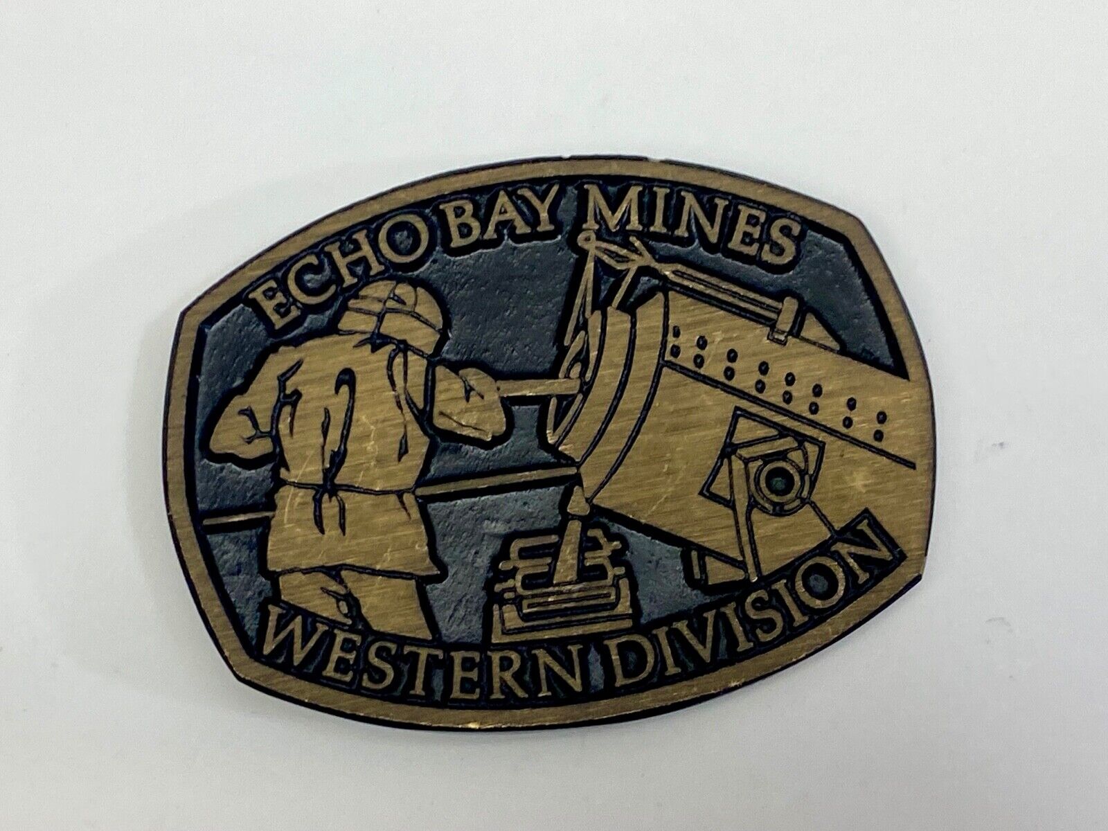 Vintage **ECHO BAY MINES" western division solid brass belt buckle