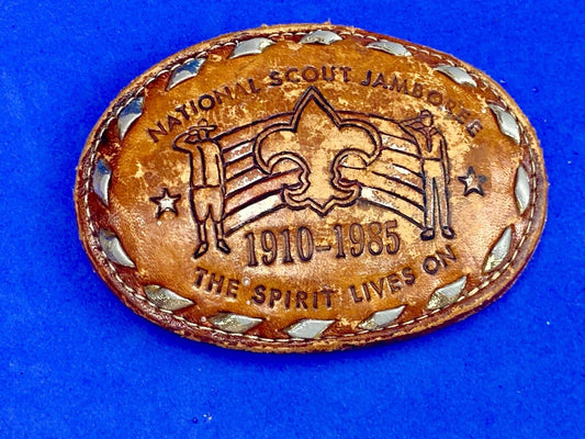 Vintage 1985 BSA National Scout Jamboree Boy Scouts leather belt buckle 