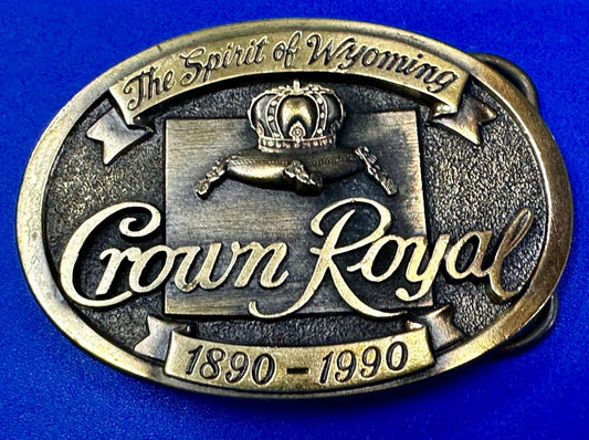 The Spirit of Wyoming Crown Royal Whiskey 1890-1990 Great American Belt Buckle