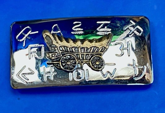 Vintage Covered Wagon And Cattle Branding Symbols Two Tone Chambers Belt Buckle