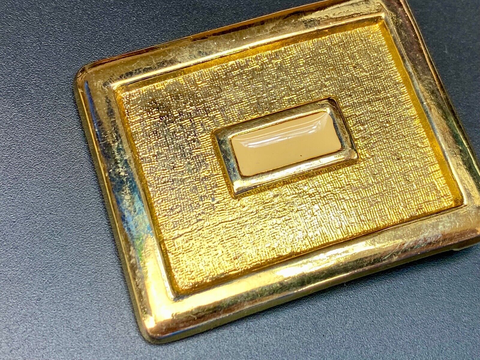 vintage gold tone cream center dress 3" belt buckle  