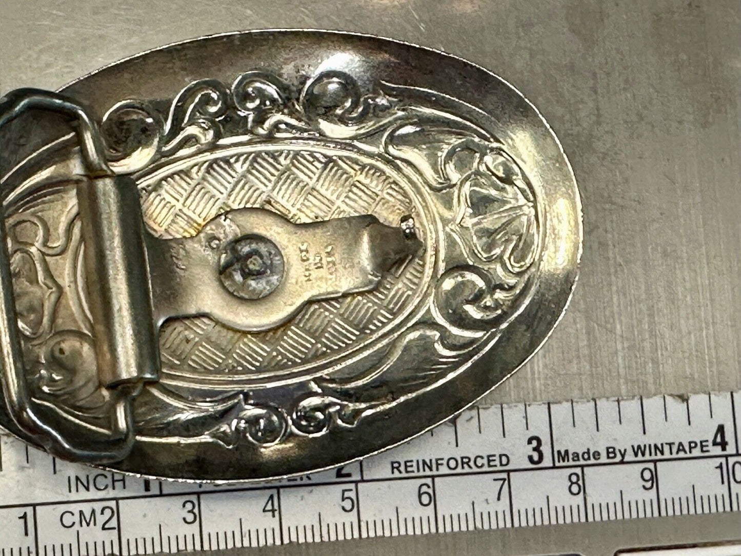 Vintage horse head two tone oval USA made belt buckle