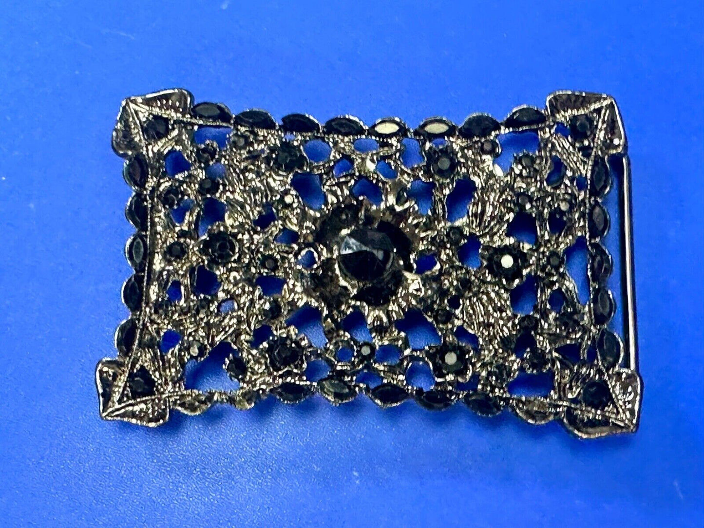 Unique black Victorian vibe black Rhinestone accented see through Belt Buckle