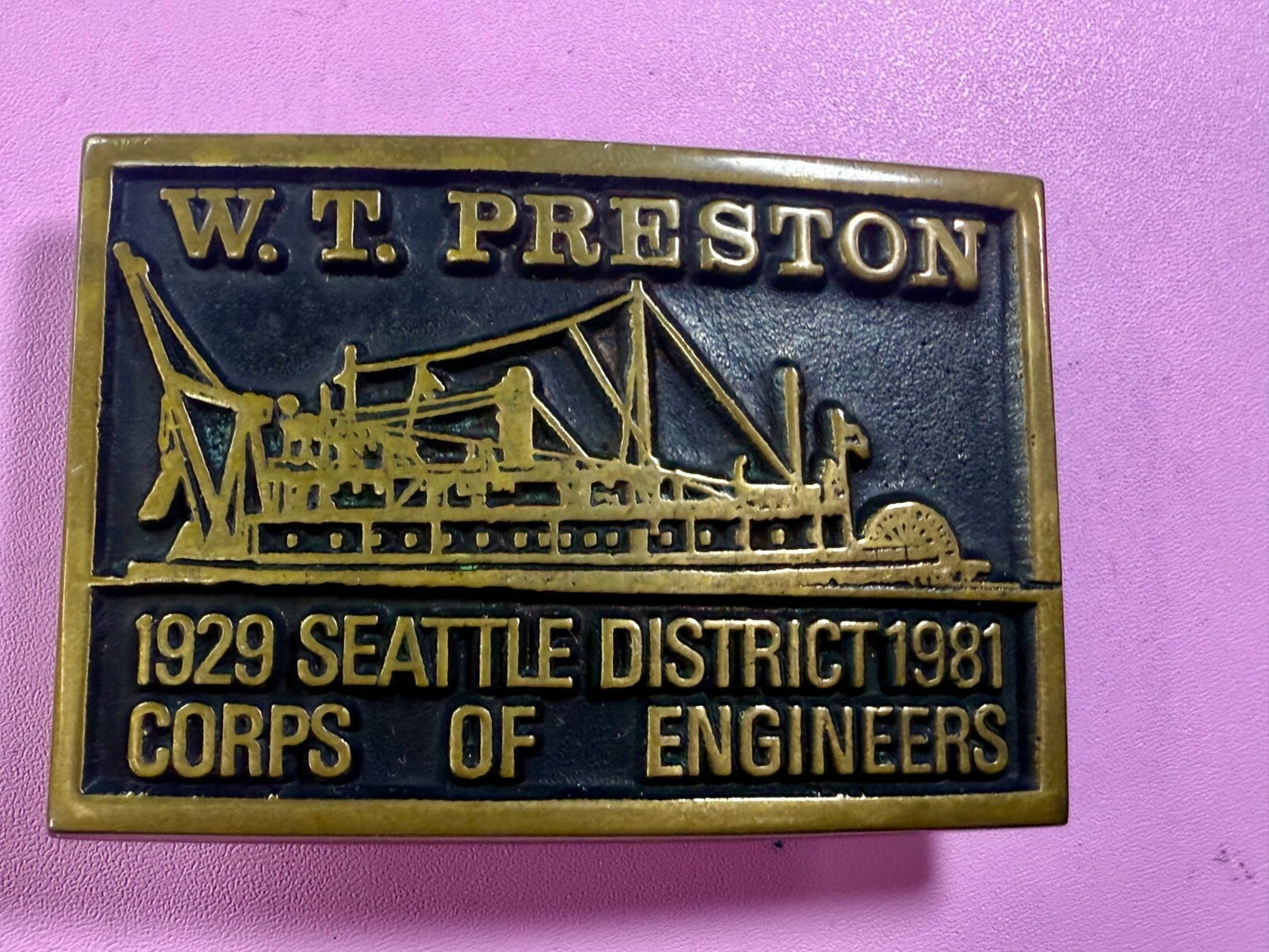 1929 Seattle District 1981 Corp of Engineer W.T Preston Solid Bronze Belt Buckle
