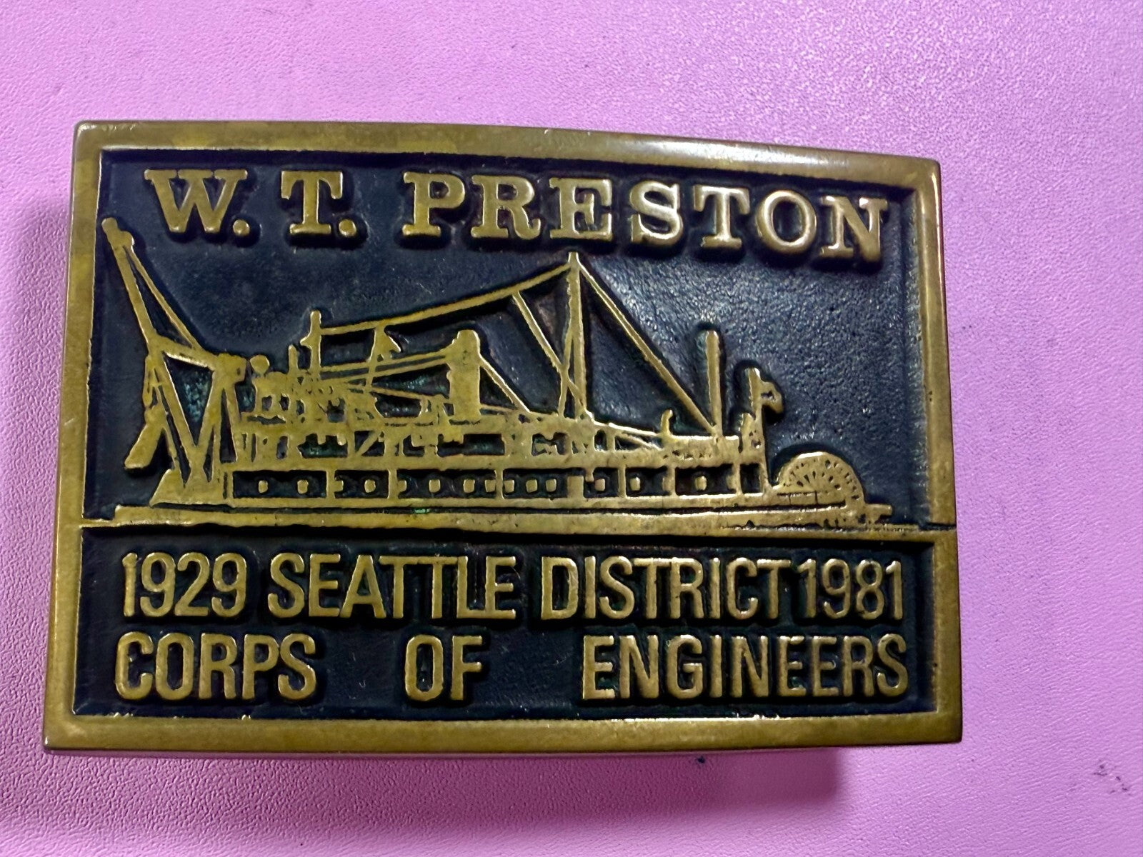 1929 Seattle District 1981 Corp of Engineer W.T Preston Solid Bronze Belt Buckle