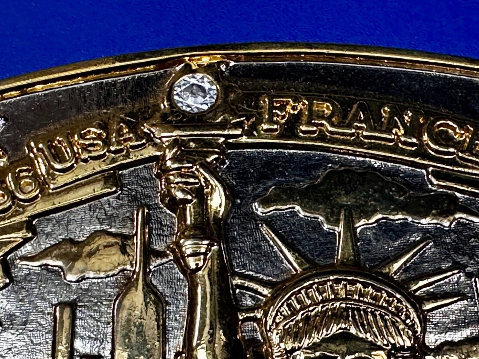 USA France Lady Liberty Statue Commemorative two tone Hammond Mint Belt Buckle
