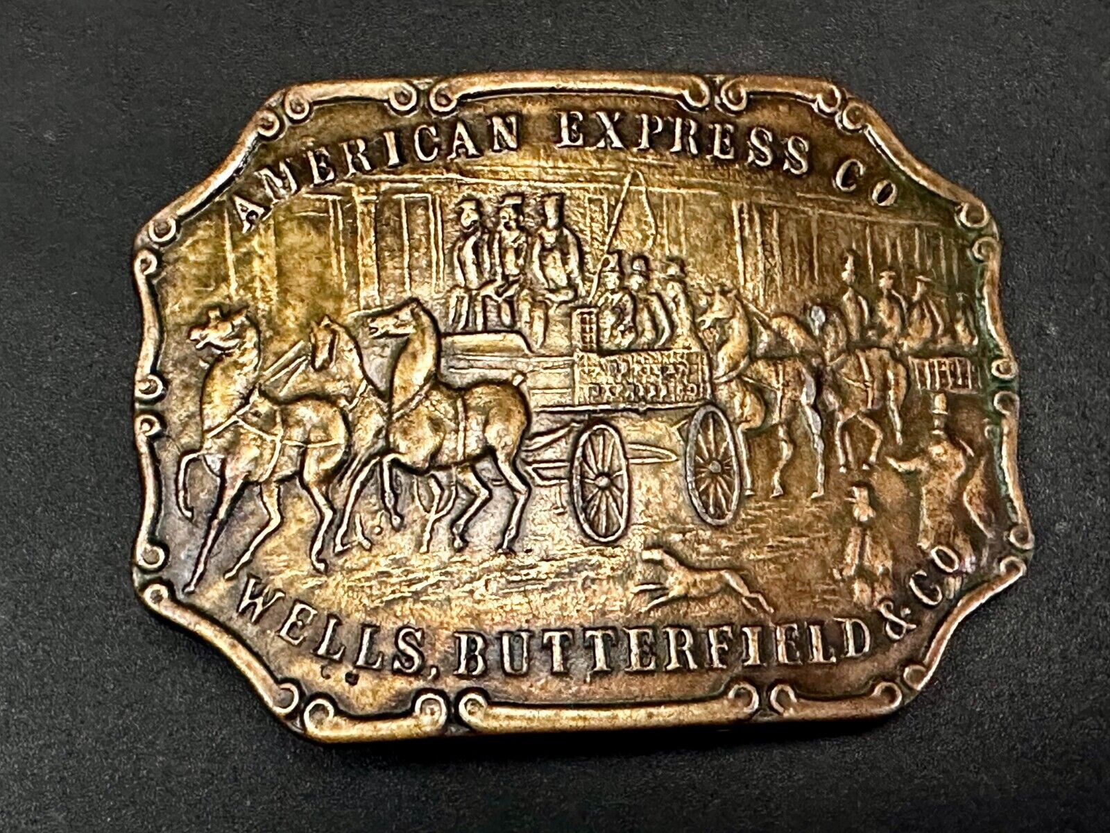 American Express Co Wells Butterfield Vintage Bank Stagecoach Scene Belt Buckle