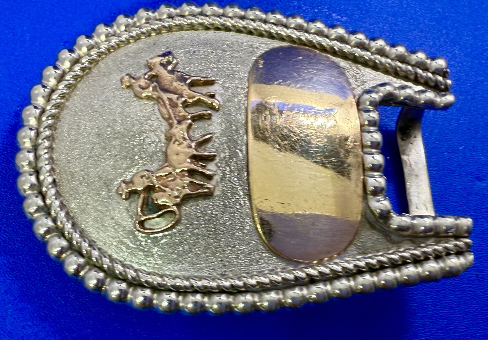 Vintage Cattle Drive Cowboy Horse Back Riding Trailing Pack Mule Belt Buckle