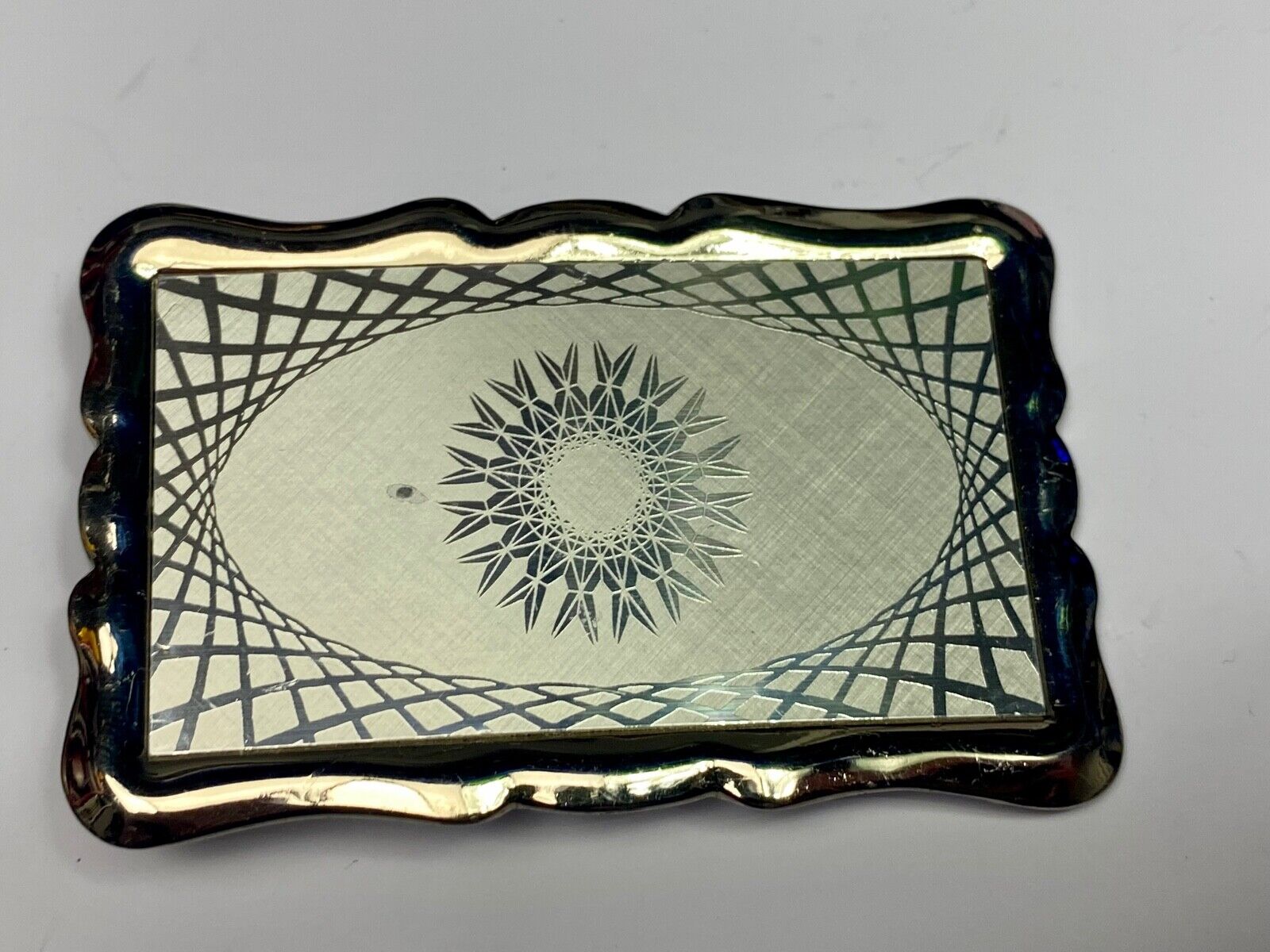 Vintage Etched Star Western Burst Pattern Fine Line Snowflake Belt Buckle 