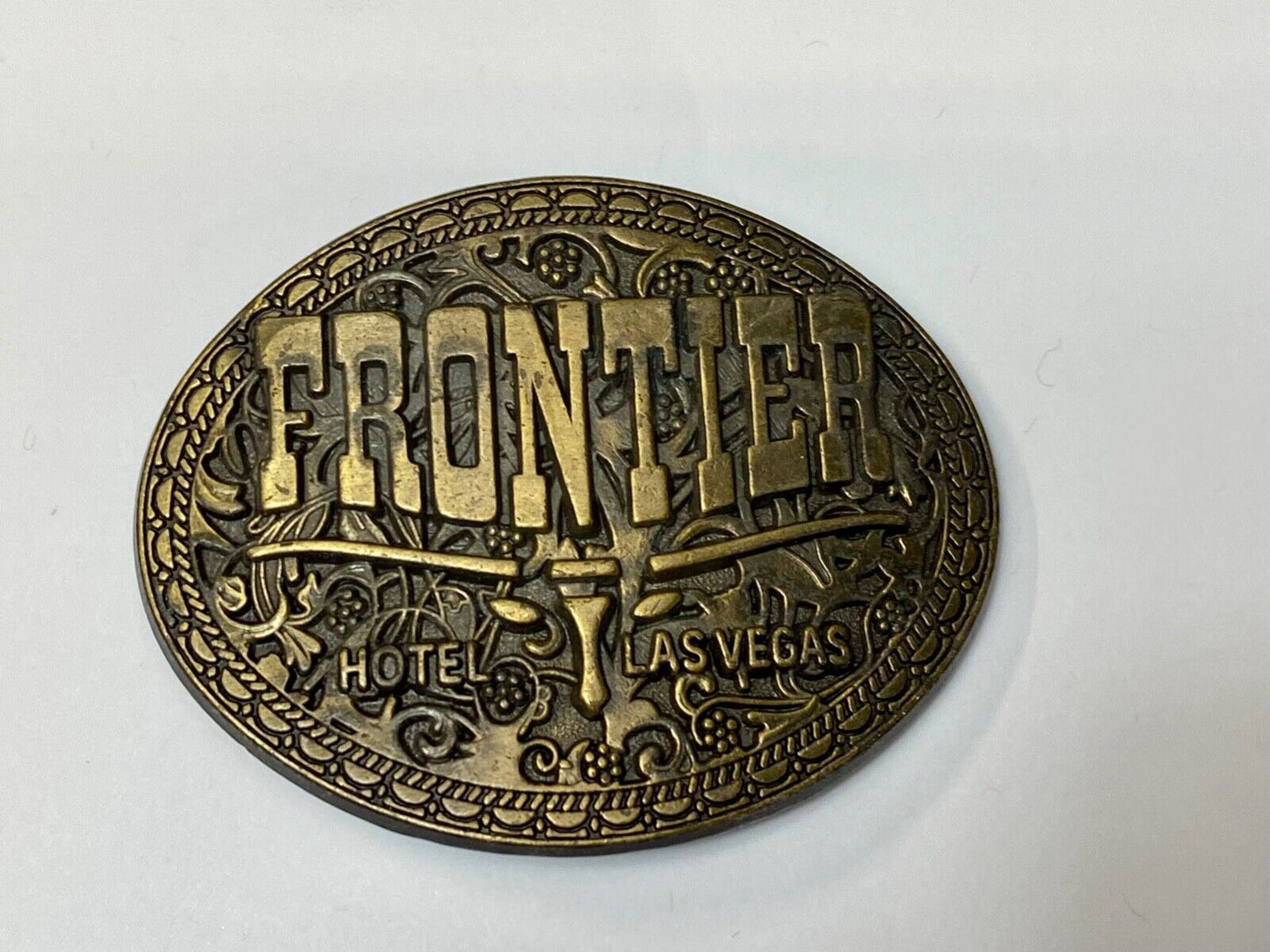 Vintage Frontier Hotel Old Las Vegas Belt Buckle Casino Nevada Western Longhorn