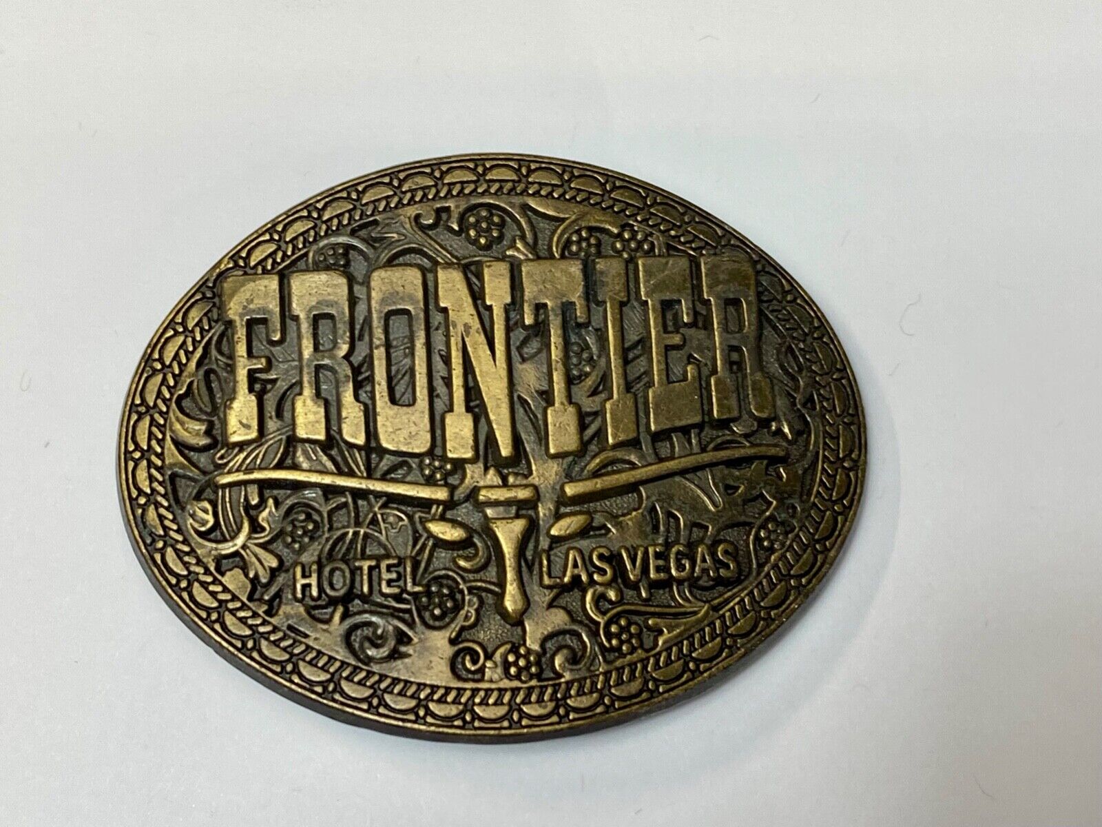 Vintage Frontier Hotel Old Las Vegas Belt Buckle Casino Nevada Western Longhorn