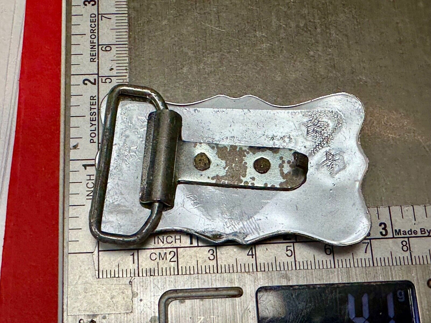 Vintage Horse head through horseshoe on reflective two tone belt buckle